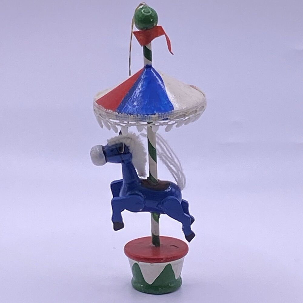 Vintage Christmas Ornament Wooden Carousel Horse Circus Whimsical 6”